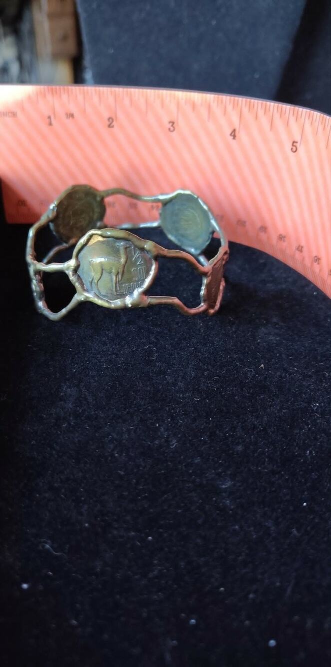 Vintage brutalist style mixed metal cuff bracelet